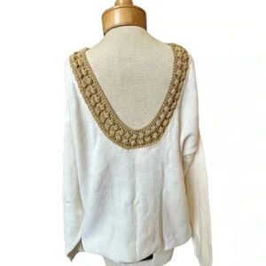 Vintage Lerner cotton sweater with gold Deep dip in the back for holiday…